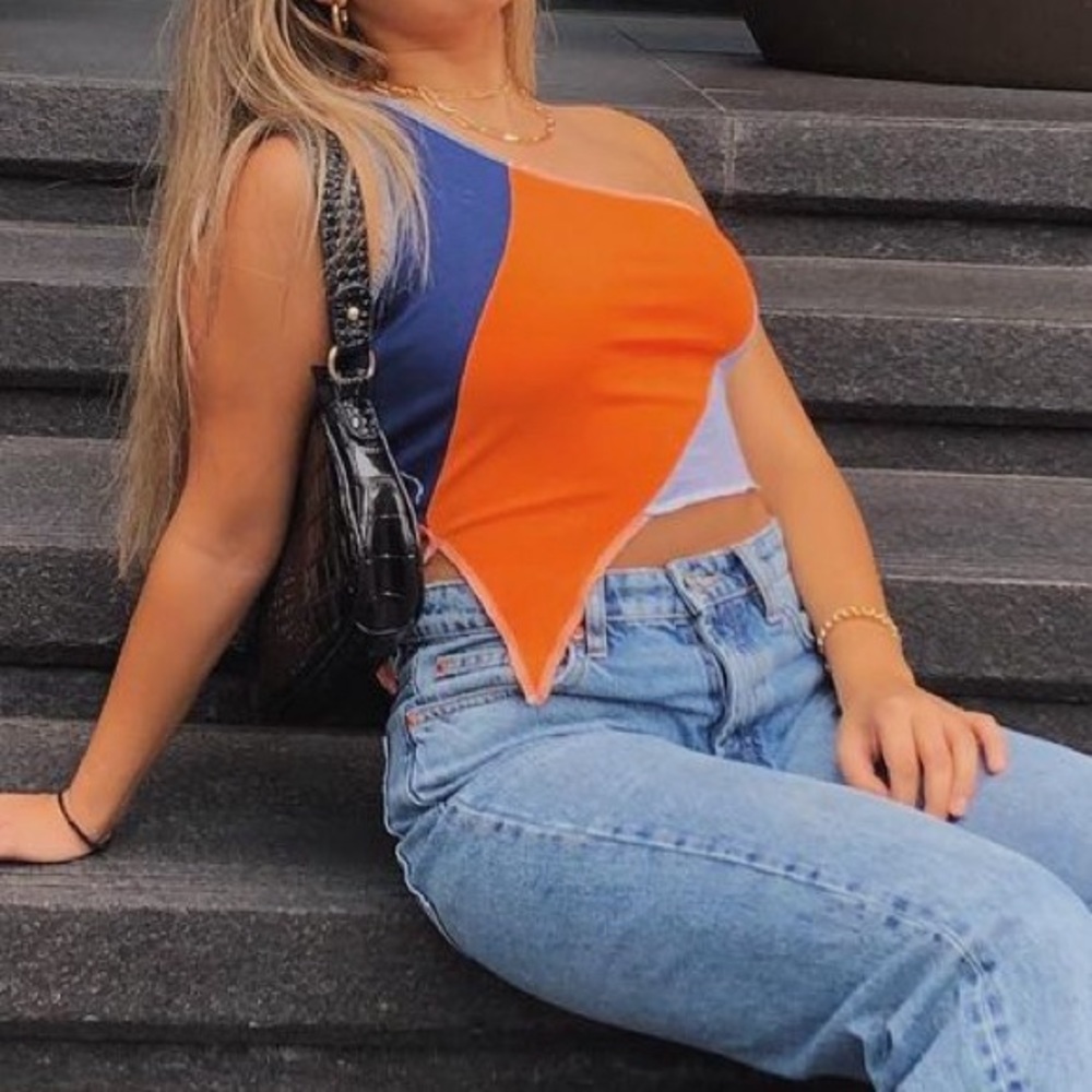 Cool multi color one shoulder top